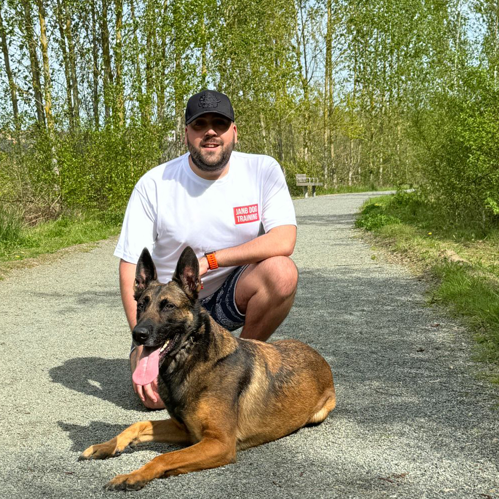 Dog trainer Canberk Gurel with German Shephard